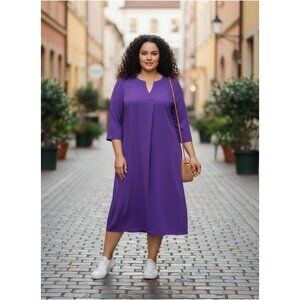 Lane Bryant Purple Shift Dress Size 22/24 — 3/4 Sleeve Keyhole Neckline